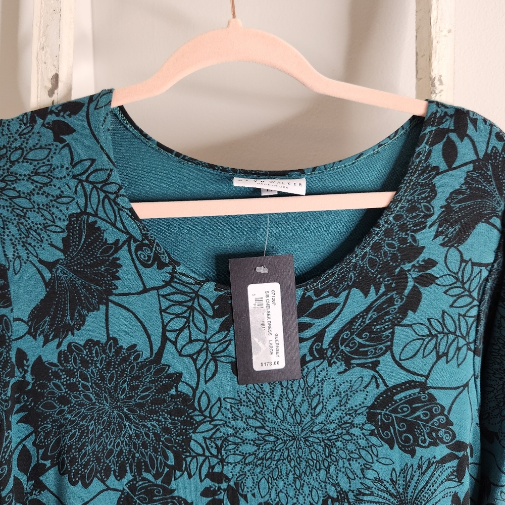 Bryn Walker Dress NWT womens Large blue black floral short sleeve Chelsea - Picture 2 of 7